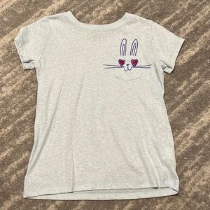 Crewcuts Pale blue soft tee, with bunny pocket, M 8-9